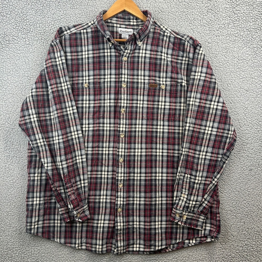 Carhartt Button Down Long Sleeve Shirt Men Size 2XL Tall Color Red Plaid